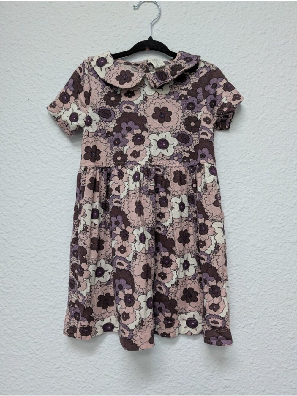 Kate Quinn Modal Peter Pan Collar Dress 2T Spooky Mid-Century Floral Dark Mauve